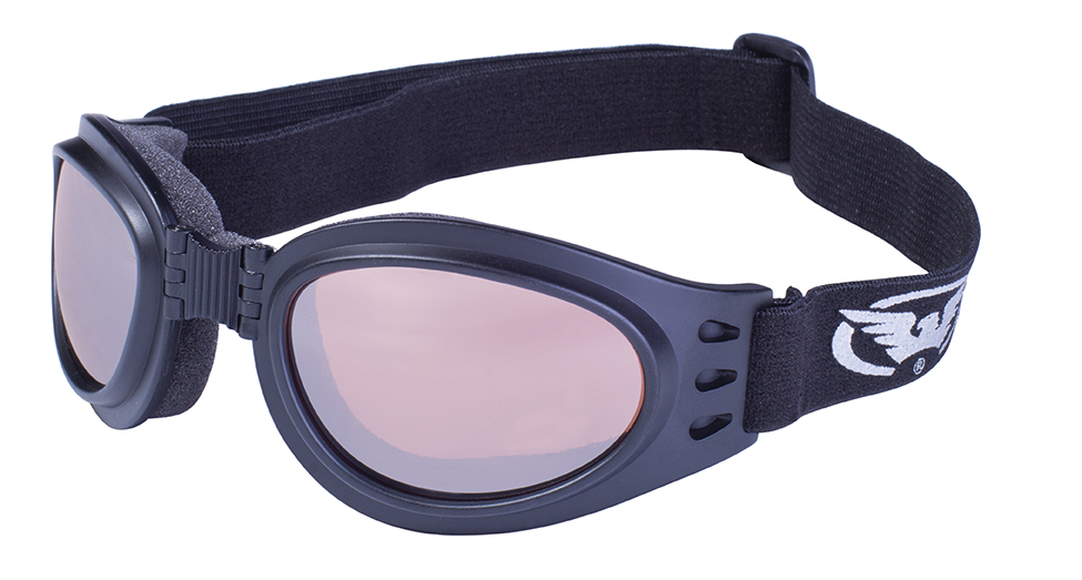 Global Vision Adventure Folding Padded Motorcycle Goggles Black Frames with Purple Lenses 